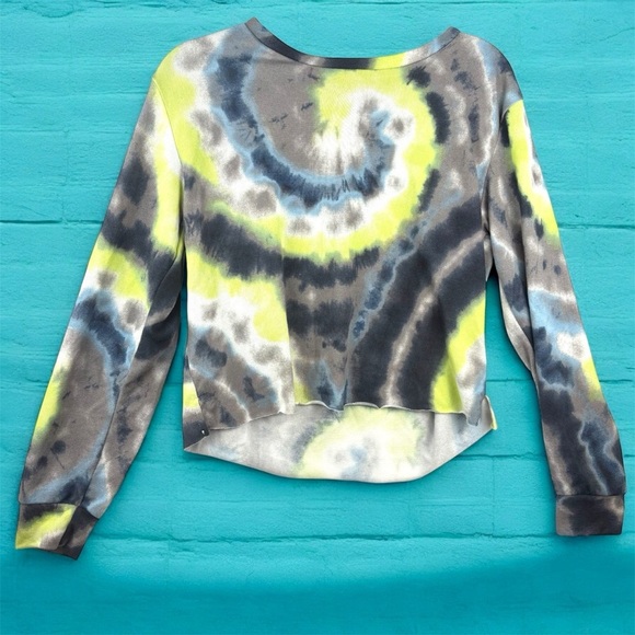 Tie-Dye Cropped Long Sleeve Top Sweater Neon Green and Blue No Tag Sz M - Picture 1 of 8